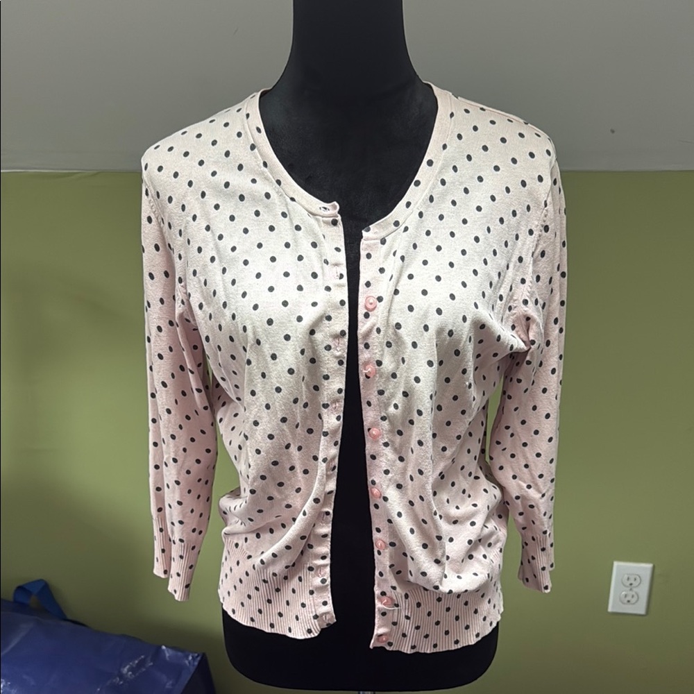 Worthington Pink and Black Polka Dot Cardigan